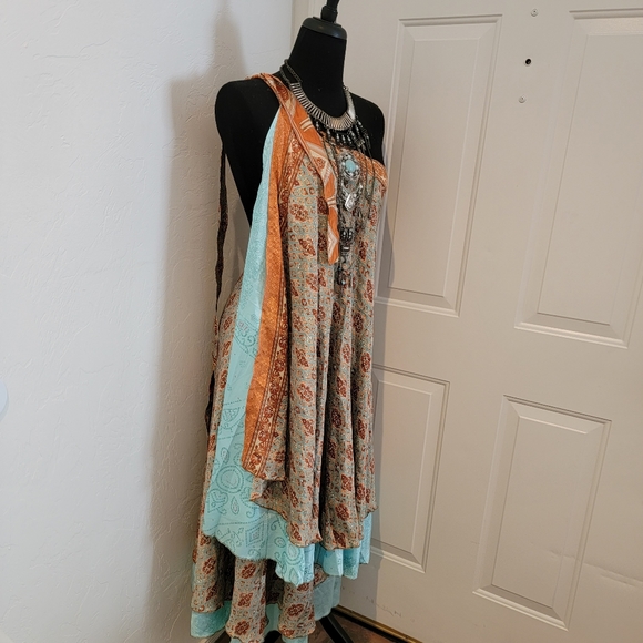 Brand New Sustainably Designed Boho Silk Reversible Wrap Skirt Dress - Picture 7 of 9